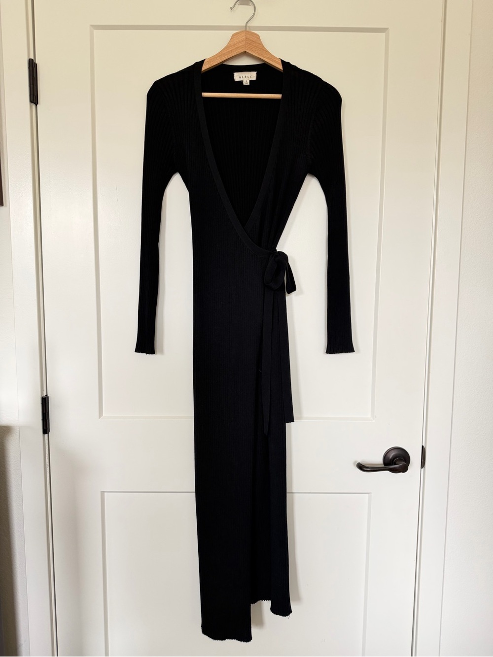 Mable classic ribbed texture long sleeve sweater wrap dress chic minimalist sz S